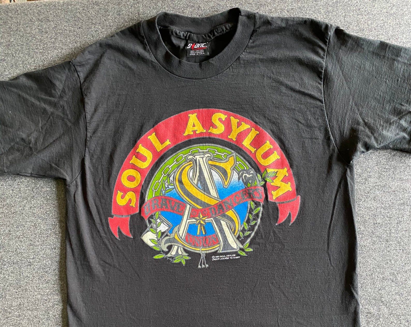 Soul Asylum 1992 Grave Dance Union Tour Shirt Dark Black Double Sided Concert Tour Shirt Big Bold 90'S Statet Rock T Shirt M/ L