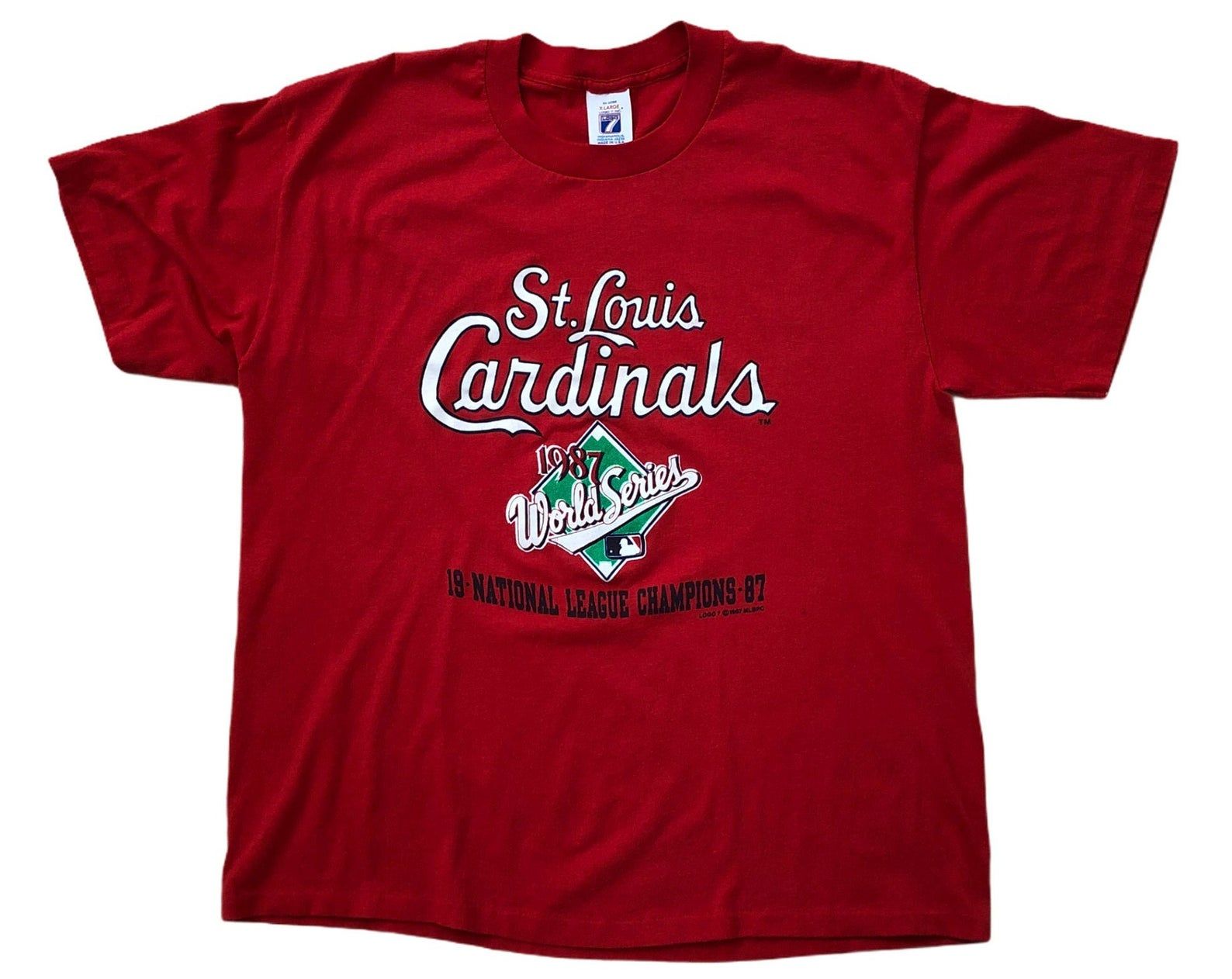 St Louis Cardinals Vintage 1987 World Series National League Champions Twins Mlb Baseball Oz Logo 7 Made In Usa Single Stitch Red T-Shirt st louis cardinals vintage 1987 world series national league champions twins mlb baseball oz logo 7 made in usa single stitch red t shirt mhwmo