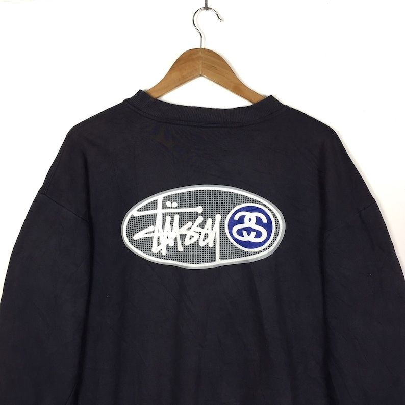 Stussy Big Logo Printed Spell Out Big Logo Stussy Hip Hop Swag Stussy Faded Darkblue Crew Neck Sweatshirt