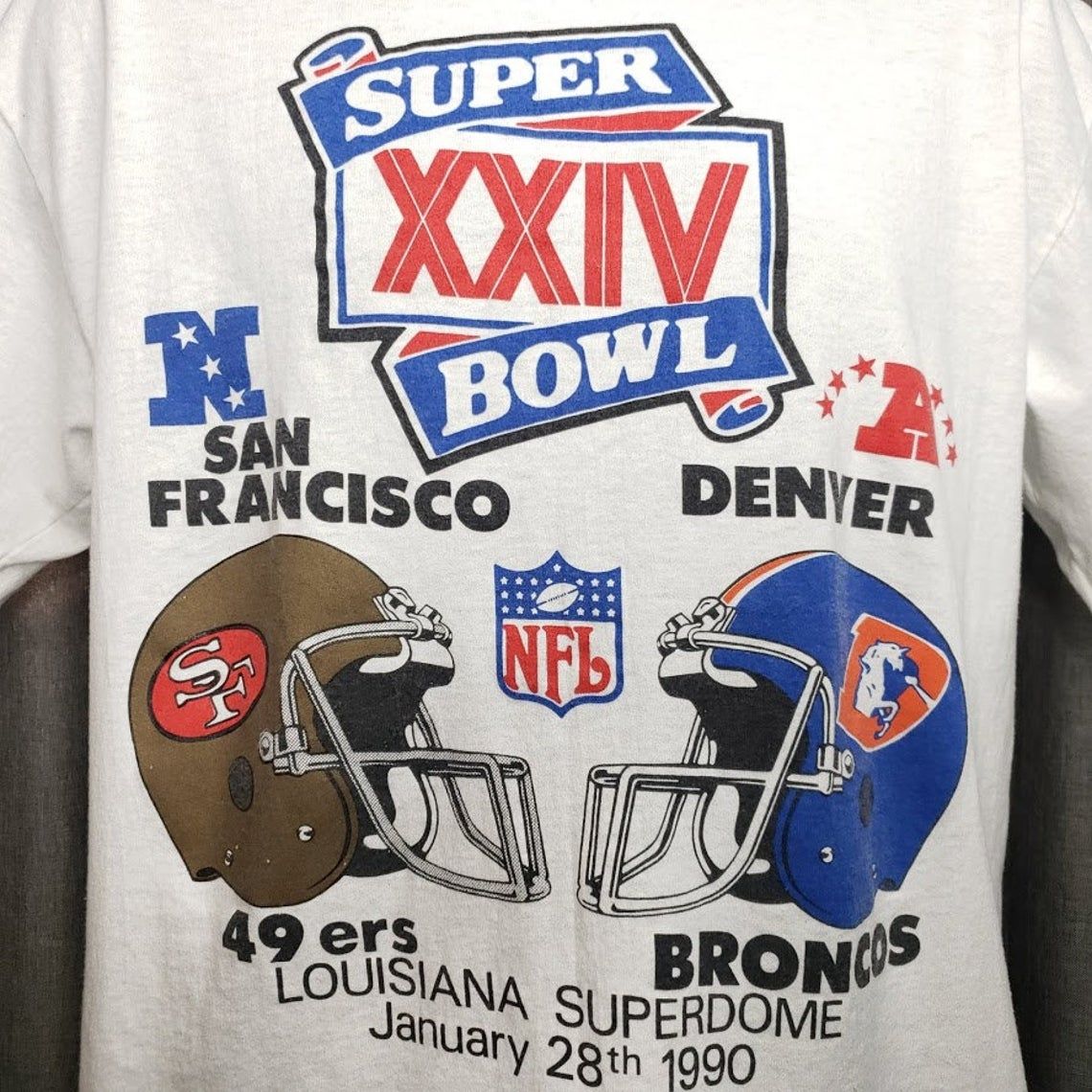 Super Bowl XXIV T Shirt Vintage 90s 1990 San Francisco 49ers Denver Broncos Shirt