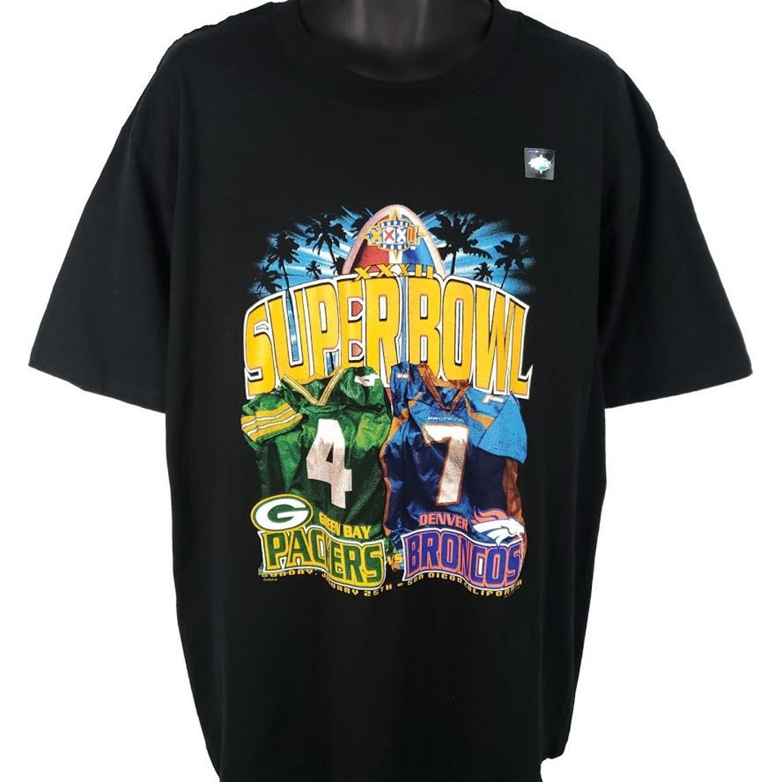 Super Bowl XXXII T Shirt Vintage 90s 1998 Denver Broncos Green Bay Packers NFL Football Shirt