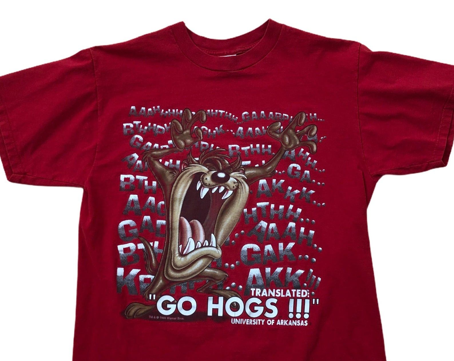 Taz Arkansas Razorbacks Vintage Looney Tunes Cartoon Tasmanian Devil 1990S Go Hogs University Basketball Football Red T-Shirt