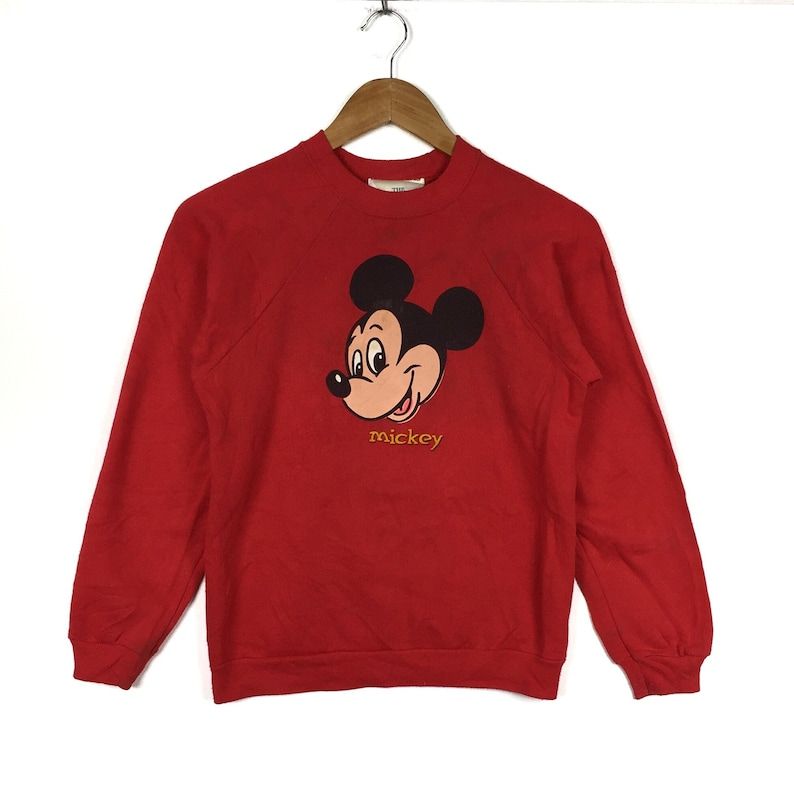 The Disney Store Mickey Mouse Printed Big Logo Red Crew Neck Sweatshirt