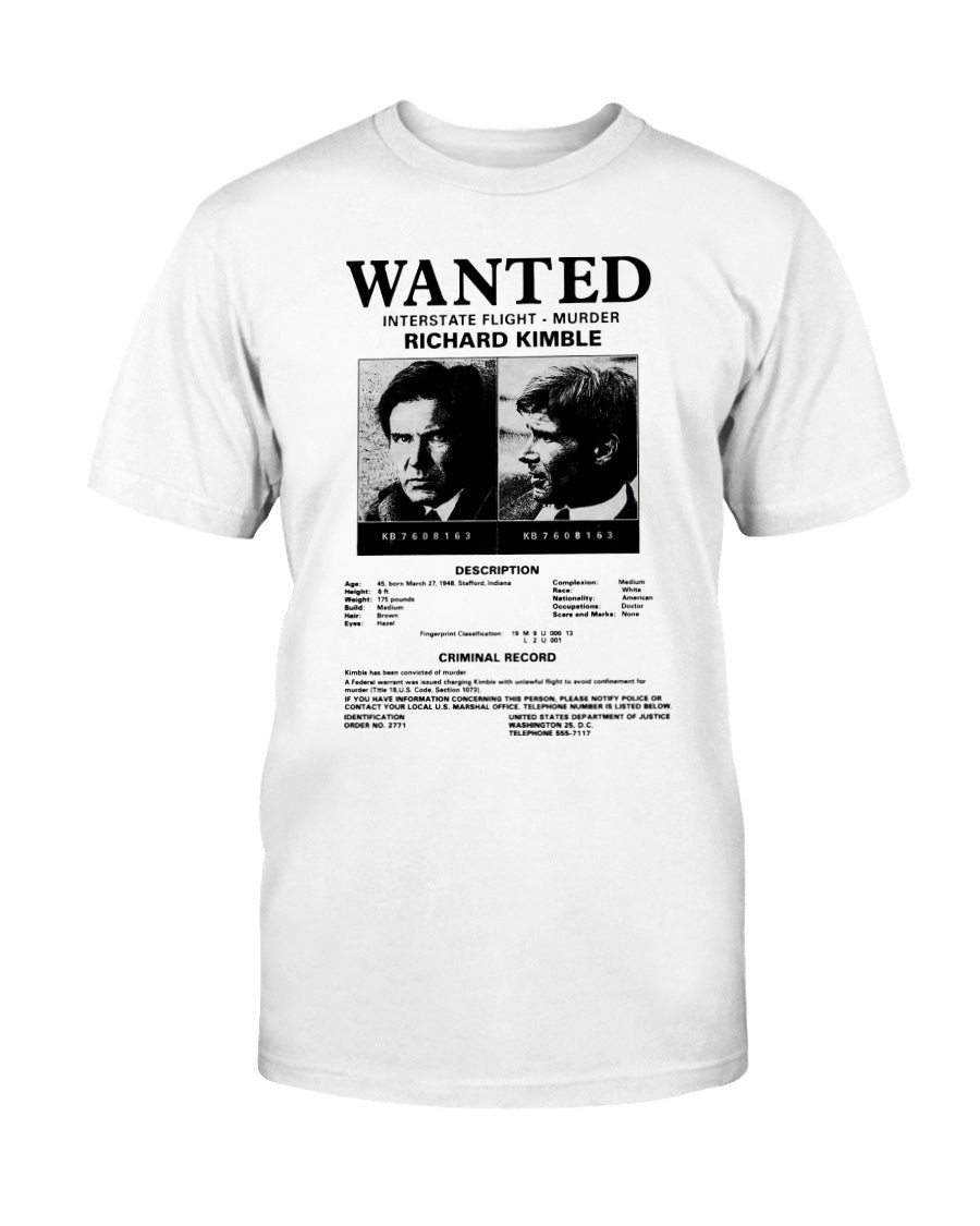 The Fugitive T Shirt Vintage 90S Movie Promo Wanted Poster Richard Kimble Harrison Ford T Shirt 072821 the fugitive t shirt vintage 90s movie promo wanted poster richard kimble harrison ford t shirt 072821 ofovt