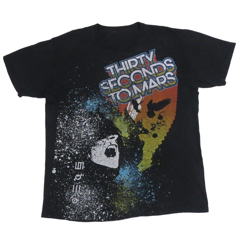 Thirty Seconds To Marsamerican Rock Bandblack Color T Shirtlarge Sizeshort Sleevecrew Necklineband Tee