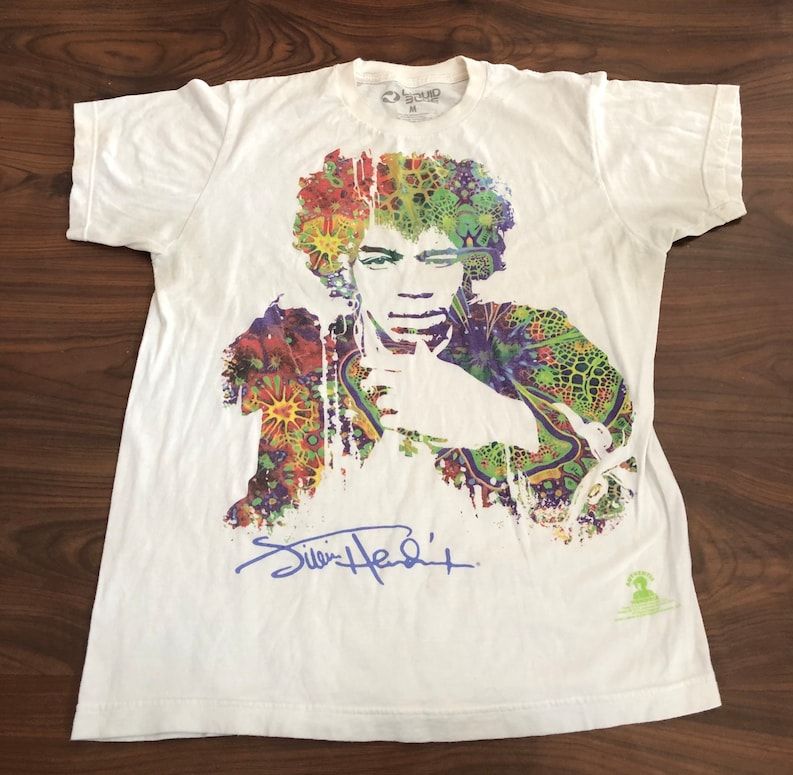 Thrifted Liquid Blue Jimi Hendrix Tee Shirt Adult Edium