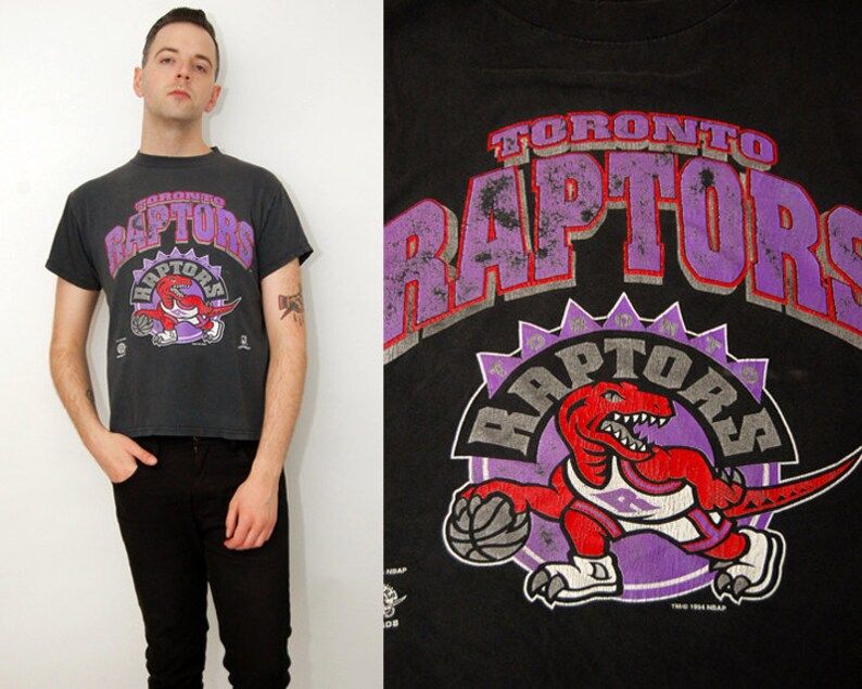 Toronto Raptors T Shirt M Black 90S Vintage Throwback Short Sleeve Top Logo Medium Men Women Ontario Sportswear Streetwear Basketball 1990