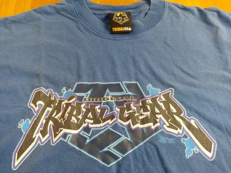 Tribal Gear Shirt Vintage Blue Hip Hop T Shirt 90S Hip Hop Clothing Gangsta Rap Lowrider La Los Angeles Chicano Og Streetwear