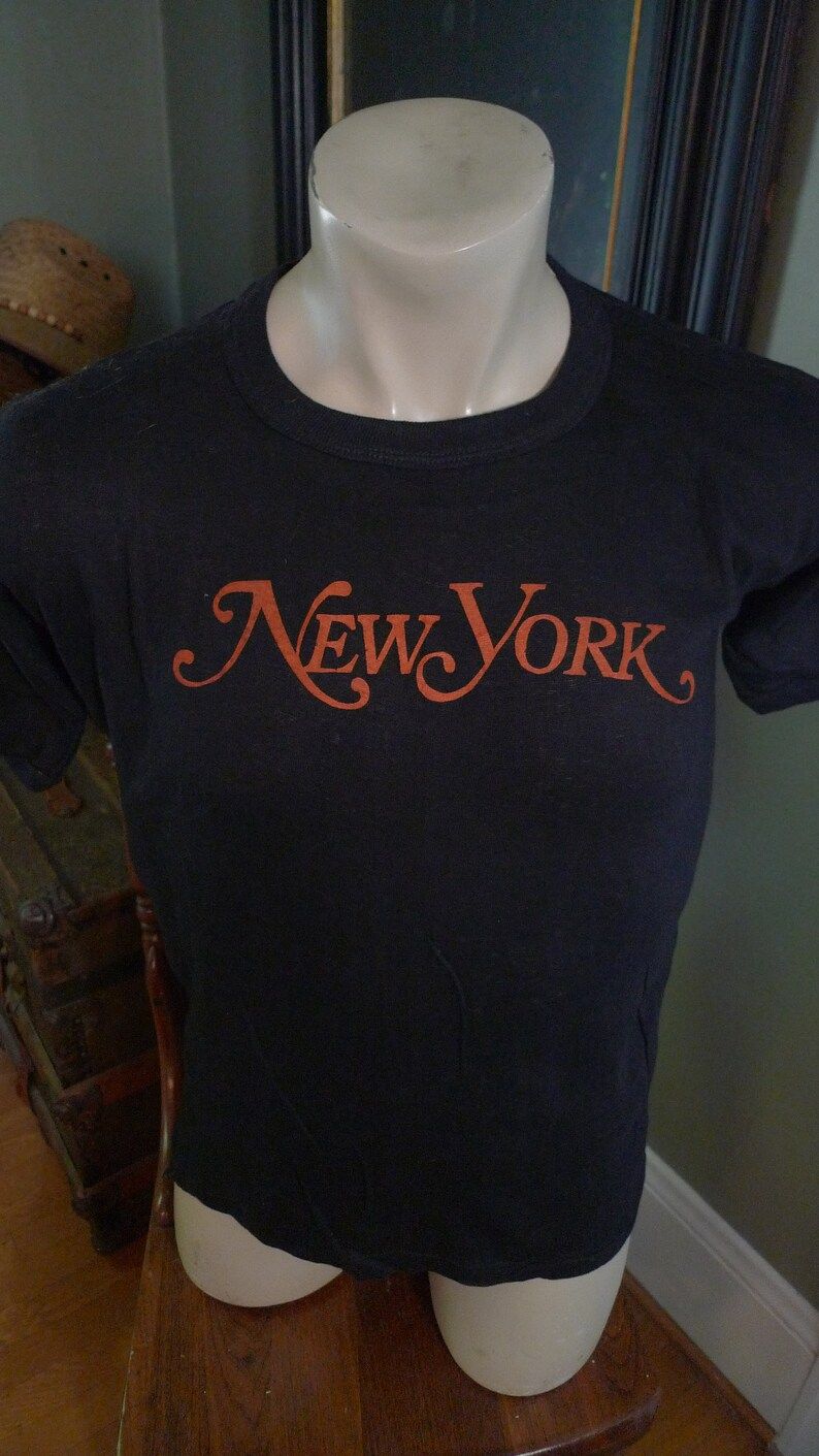 True Vintage 1970S New York Black And Orange Shirt Single Stitched Single Sided Deadstock Unworn