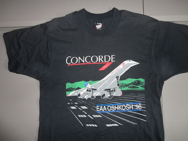 True Vintage 1990 Screen Stars Best Concorde Airplane Black 50 50 Tshirt Fits Adult M British Airways Very Nice Rare Hard To Find