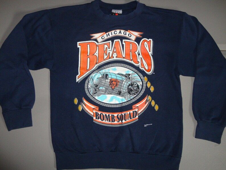 True Vintage 1991 Chicago Bears Bomb Squad Nfl Football Blue Crew Sweatshirt Fits Adult M Rare Signal Sports Usa