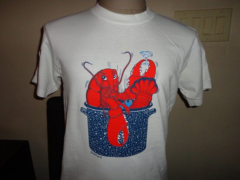 True Vintage 80S 1985 Lobster Boil White 60 40 Oneita Tshirt Fits Adult M Nice Rare Hard To Find Usa