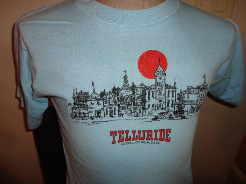 True Vintage 80S Blue Telluride Colorado Soft Thin Tshirt Fits Adult S Rare Hard To Find Western Mountains Vacation Tourist
