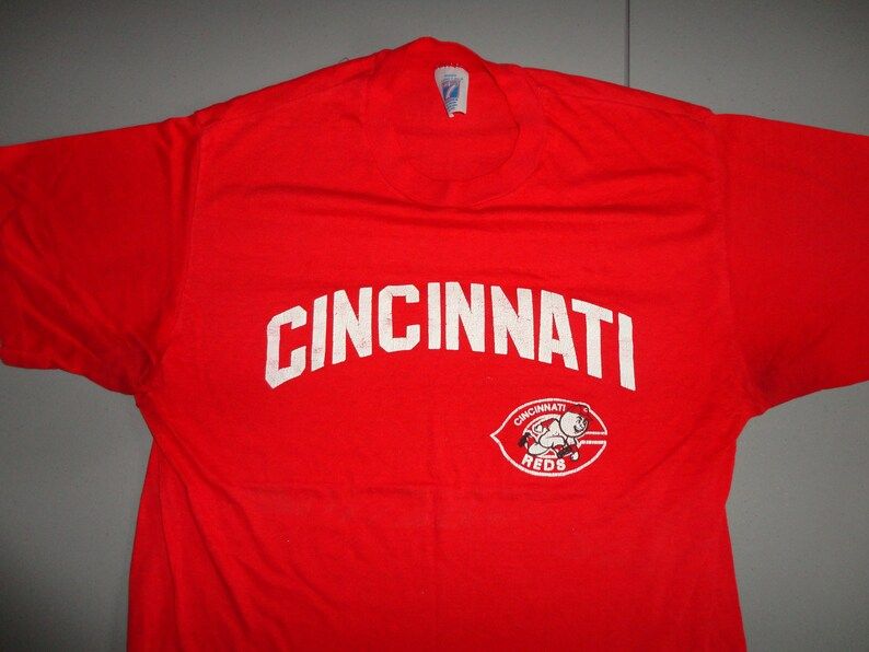 True Vintage 80S Cincinnati Reds Thin Soft 50 50 Red Mlb Baseball Tshirt Logo 7 Brand Fits Adult