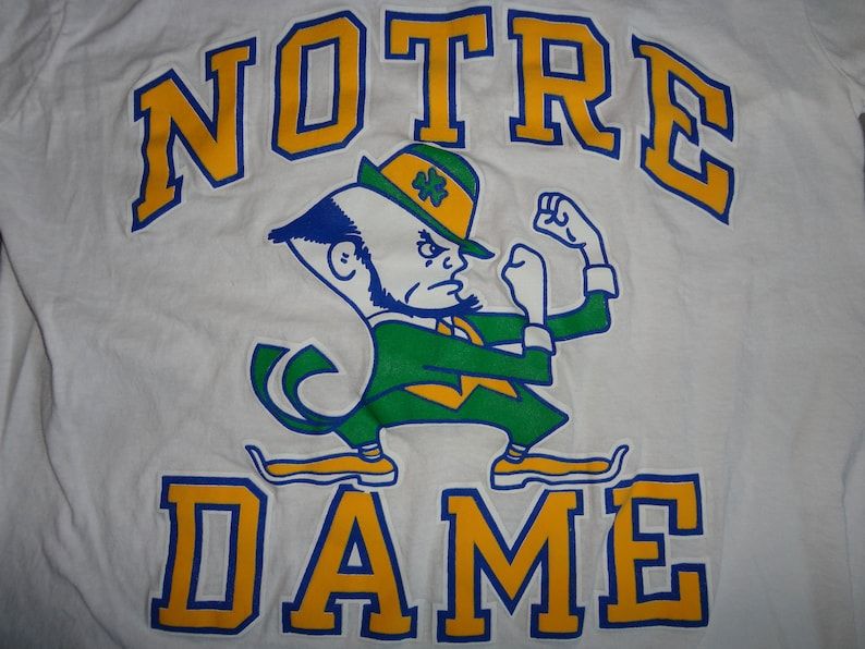 True Vintage 80S White Screen Stars Brand Notre Dame Ncaa Leprechaun Cotton T Shirt Fits Adult