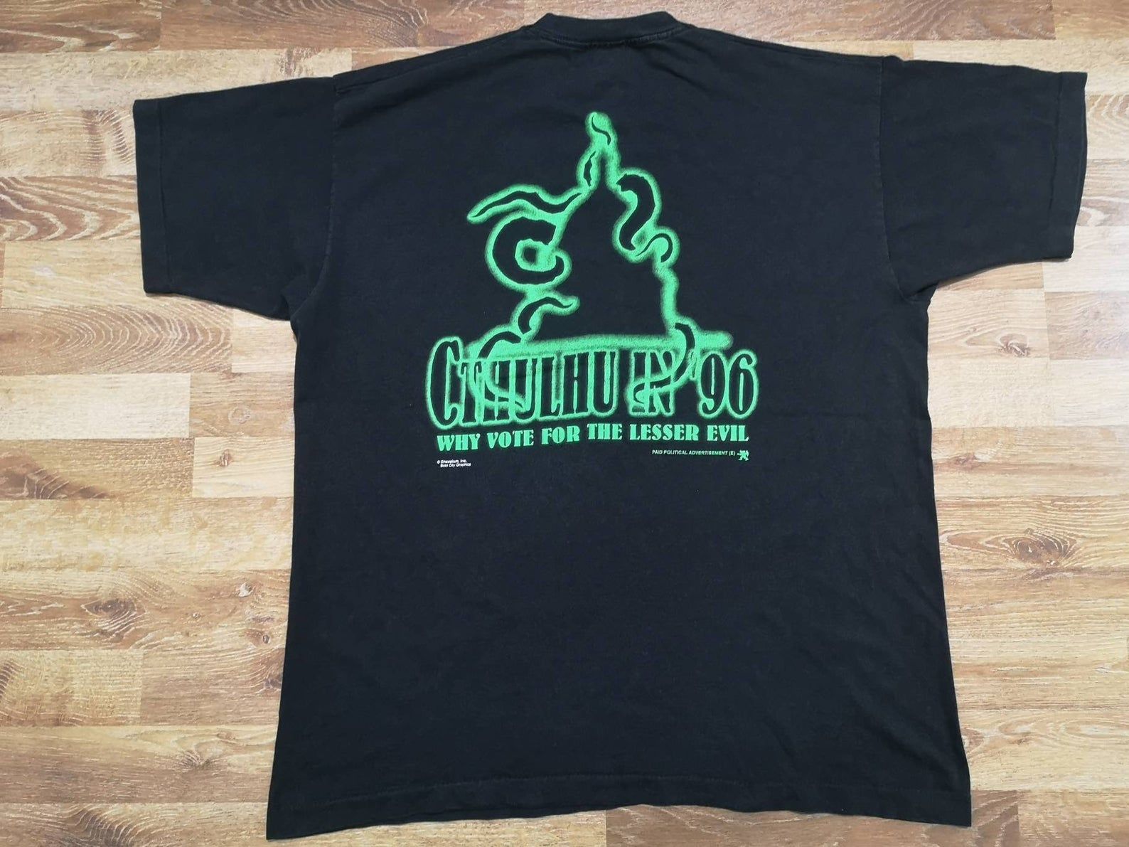 True Vintage 90'S American Famous Fictional Monster Cthulhu In 1996 Why Vote For The Lesser Evil Political Promo T Shirt