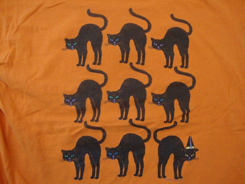 True Vintage 90S Black Cats Orange T Shirt