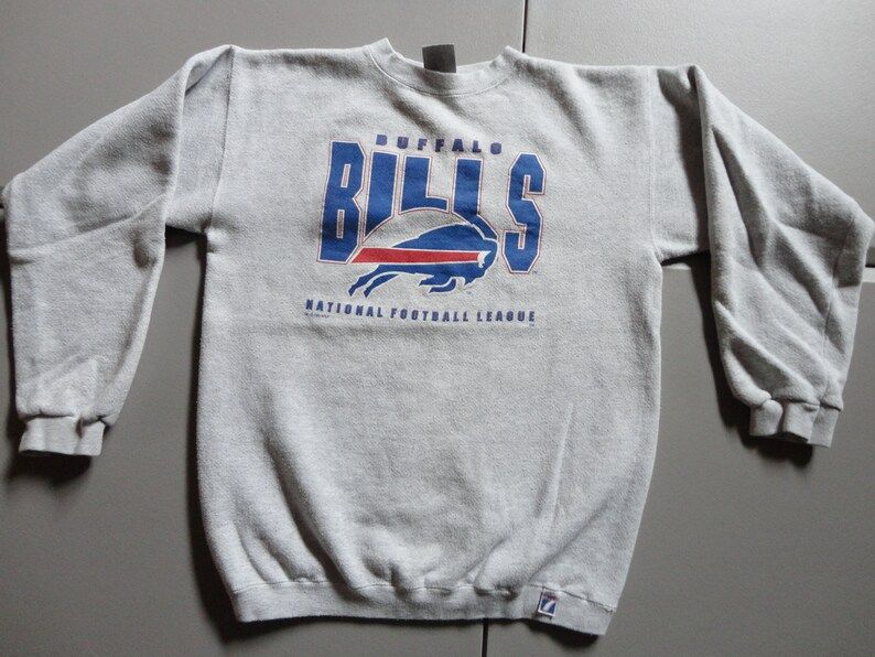 True Vintage 90S Buffalo Bills Logo 7 Brand Screen Gray Crew 60 40 Sweatshirt Fits Adult Syouth Xl Nfl Football