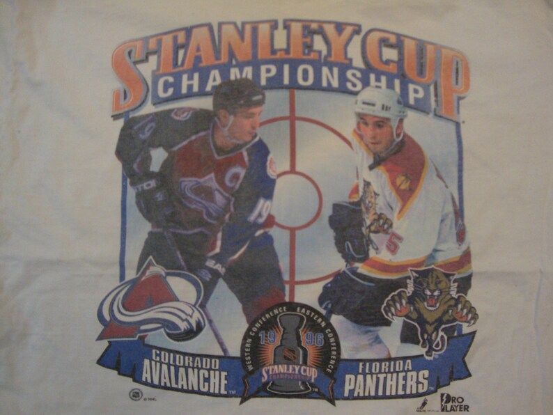True Vintage 90S Nhl Colorado Avalanche Vs Florida Panthers Hockey 1996 Stanley Cup Championship T Shirt