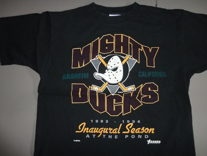 True Vintage 90S Nhl Mighty Ducks Inaugural Season At The Pond Cotton Screen Hockey T Shirt Adult