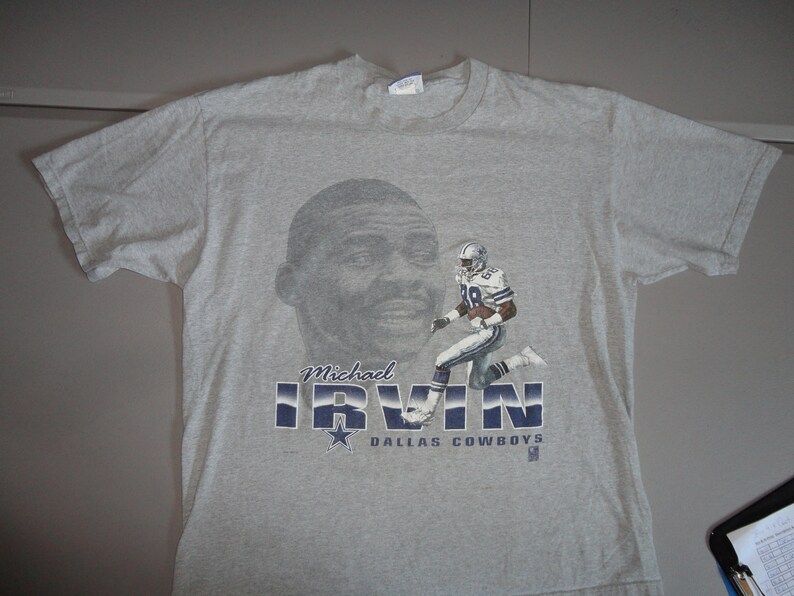 True Vintage 90S Rare Lee Sport Gray Dallas Cowboys Michael Irvin Photo Nfl Football Screen T Shirt Mens