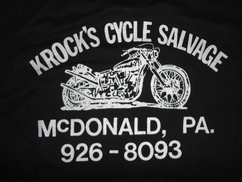 True Vintage Black 50 50 Krocks Cycle Salvage Mcdonald Pa Motorcycle Adult S Rare Tshirt Excellent Usa Back Graphic Front Blank