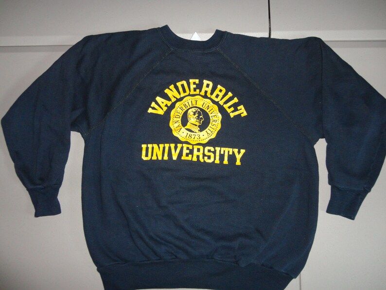 True Vintage Dark Blue Vanderbilt University College Seal 50 50 Screen Ncaa Crew Sweatshirt Fits Adult