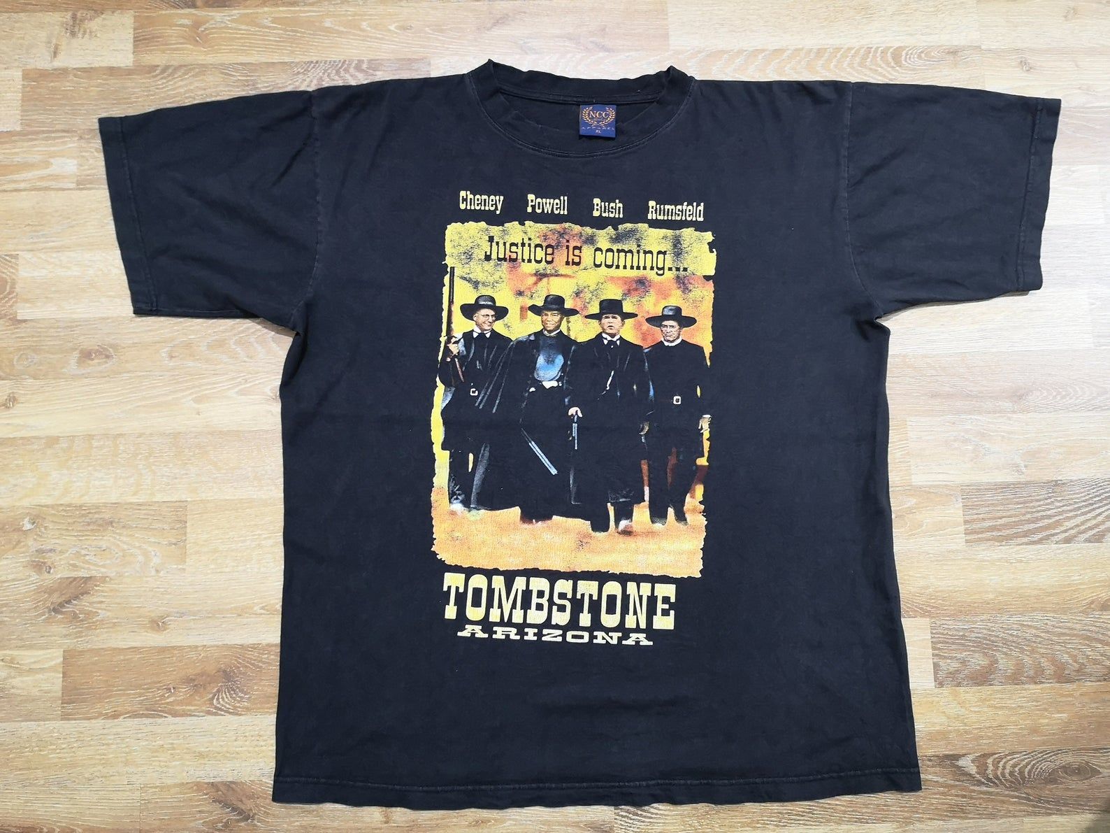 True Vintage Early 2000'S Tombstone Movie Parody Arizona George Bush Andrew Cheney Film Promo Justice T Shirt Extra
