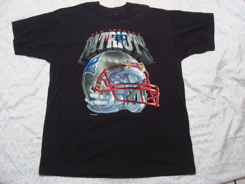 Two Vintage Patriots Tee Shirt Salem Deadstock New England Black Helmet 90S Mens Large Made In Usa