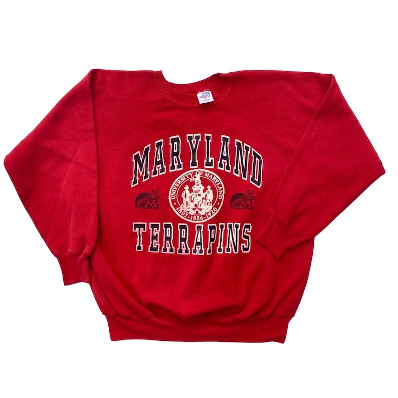 University Of Maryland Vintage Terrapins Red Crewneck Sweatshirt Mens Xl Usa Made