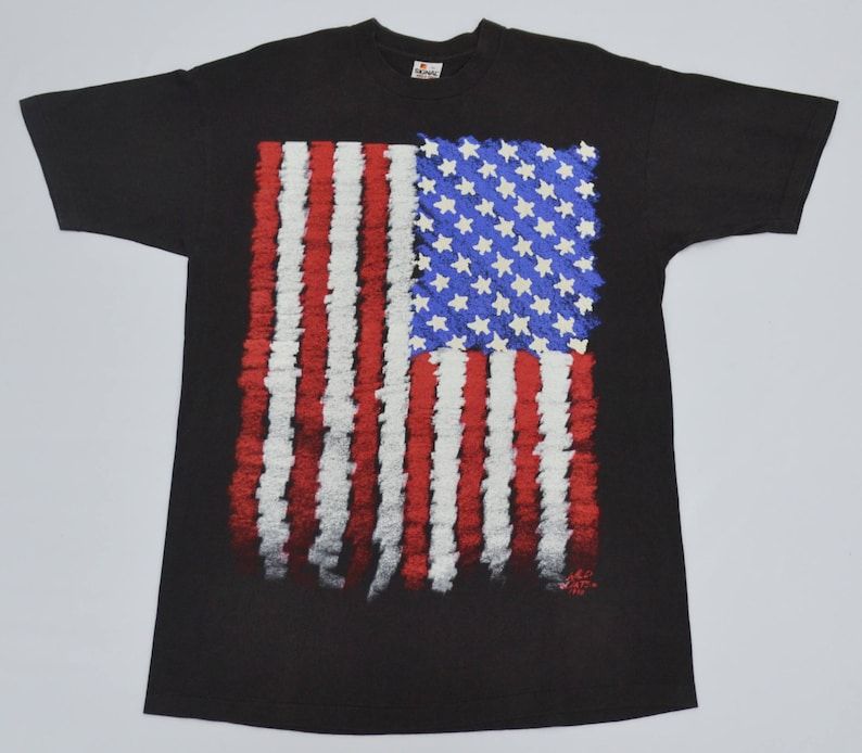 Usa Flag Shirt Vintage 90S Usa Flag Wild Oaks Print Logo Made In Usa Tee T Shirt