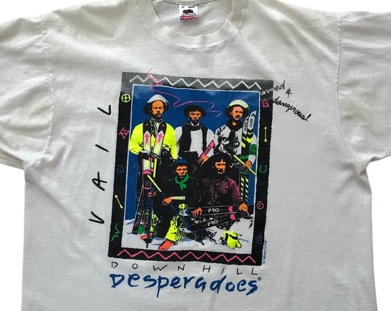 Vail Colorado Vintage Downhill Desperadoes Skiing Neon 1980S Hot Desperados Single Stitch Made In Usa Graphic T-Shirt