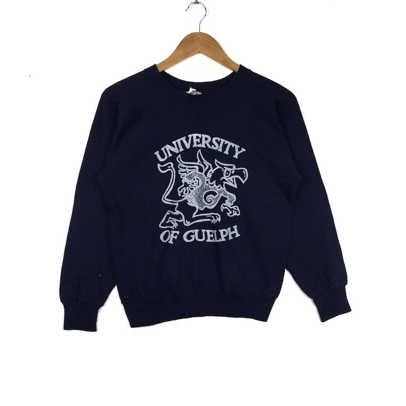 Very Vintage University Of Guelph Printed Big Logo Blueblack Crew Neck Vintage Alumni Sweatshirt