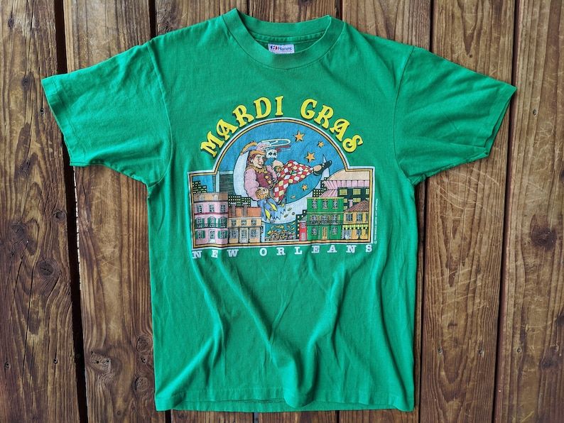 Vintaeg 1983 Paper Thin Mardi Gras New Orleans Illustrated Single Stitch Tee