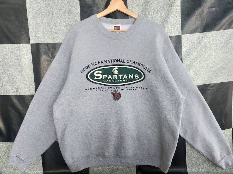 Vintage 00S Spartans Basketball Big Print Crewneck Pull Over Sweatshirt Grey Colour Xl Size Rare Item