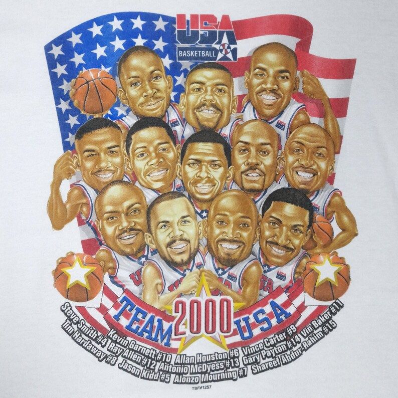 Vintage 00S Usa Team Basketball On Champion Label 2000 Front Hit Print Bobblehead White Color Adult Large Size