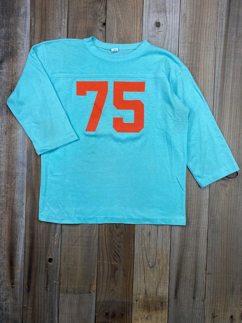 Vintage 1960S 1970S Artex Turquoise Orange Knit Football Jersey Xl