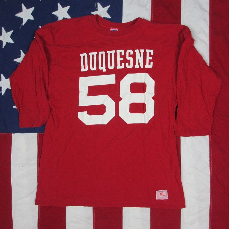 Vintage 1960S Duquesne University Football Jersey Large Xl Red White Pittsburgh Pennsylvania Champion Blue Bar 58 Catholic Dukes Ncaa vintage 1960s duquesne university football jersey large xl red white pittsburgh pennsylvania champion blue bar 58 catholic dukes ncaa 8yphk