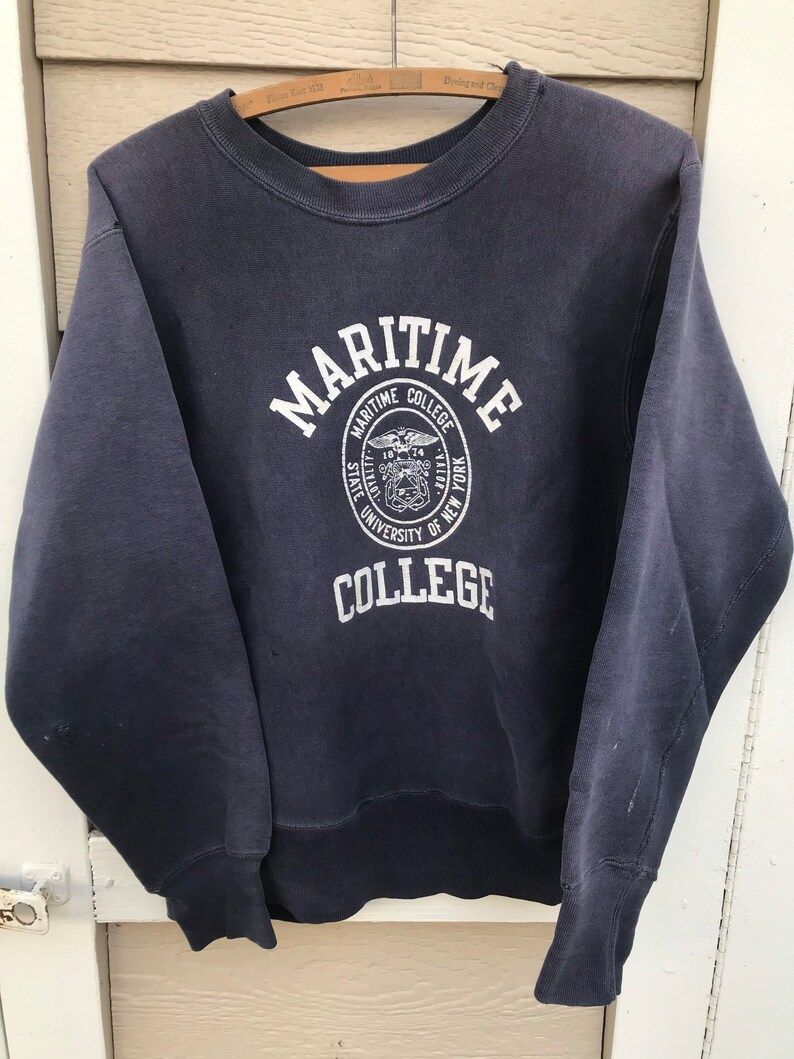 Vintage 1970S 80S Champion Reverse Weave Nautical Sweatshirt Mens Size Small Faded Blue Ping Usa