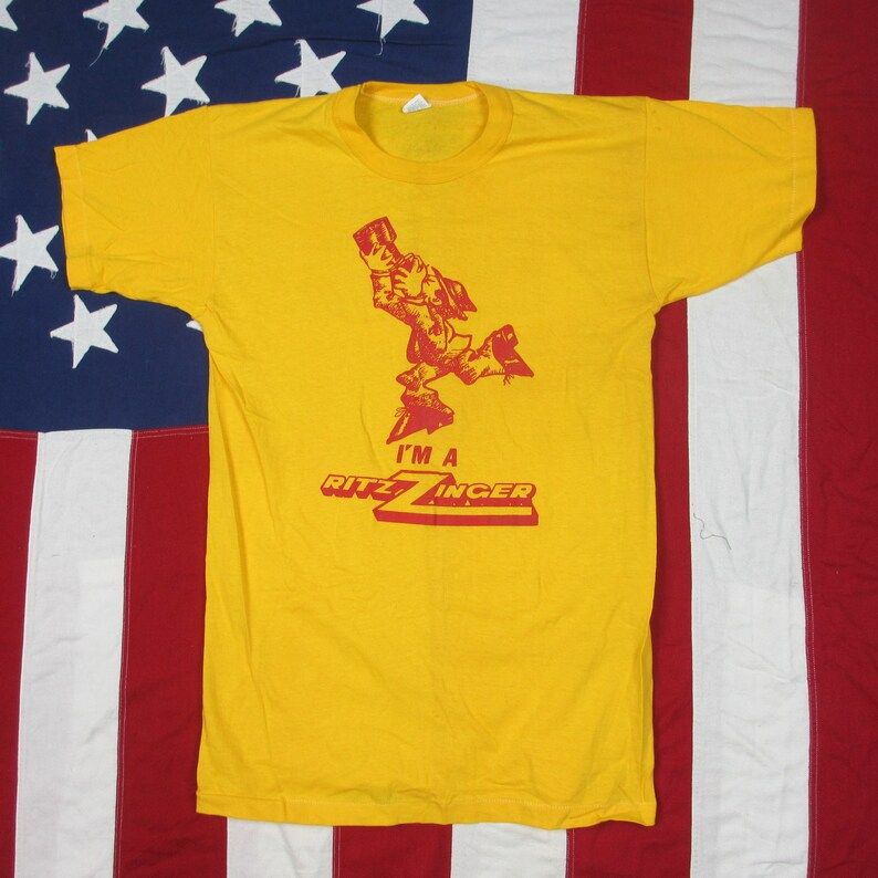 Vintage 1970S Im A Ritzinger Ritz Camera Graphic T Shirt Small Xs Soft Paper Thin Quantaray Red Yellow Sportswear Photography