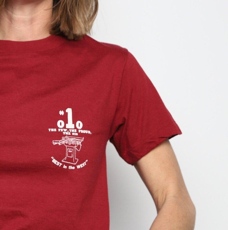 Vintage 1970S Maroon Machine Workers Vintage Short Sleeve Super Soft T Shirt