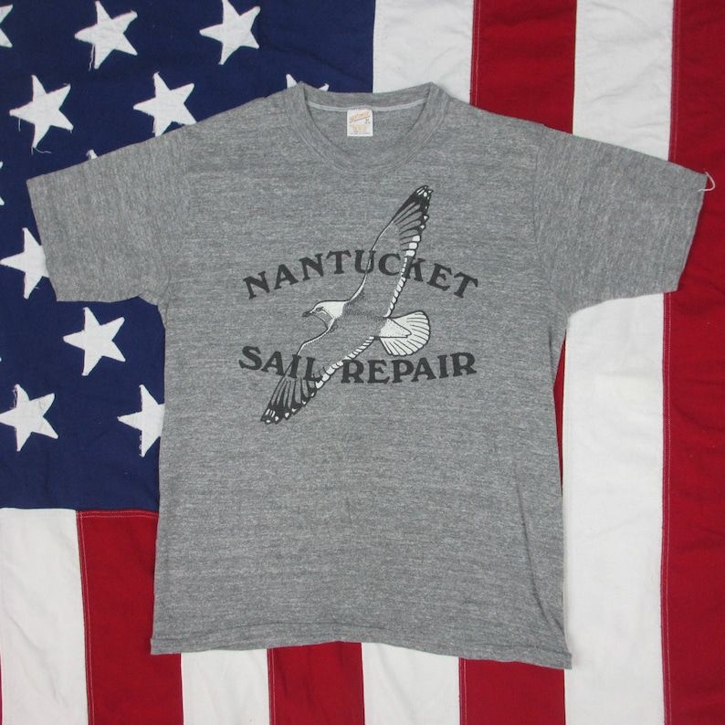 Vintage 1970S Nantucket Sail Repair Seagull T Shirt Xs Small Soft Thin Massachusetts New England Boat Cape Cod Heather Gray Tri Blend