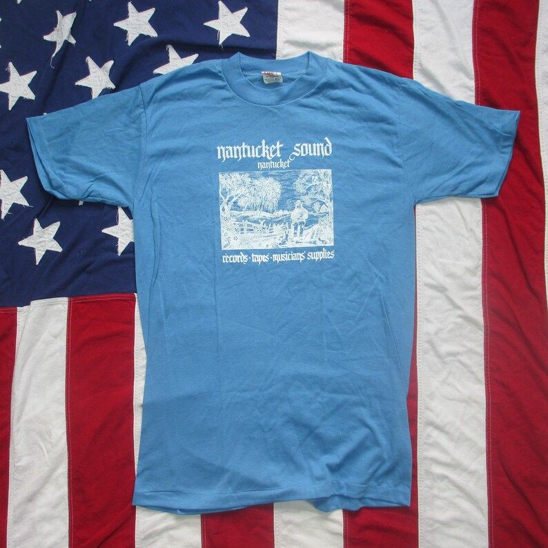 Vintage 1970S Nantucket Sound Music Store Graphic T Shirt Small Xs Baby Blue Records Tapes Cape Cod Massachussets Soft Thin Sport T Stedman