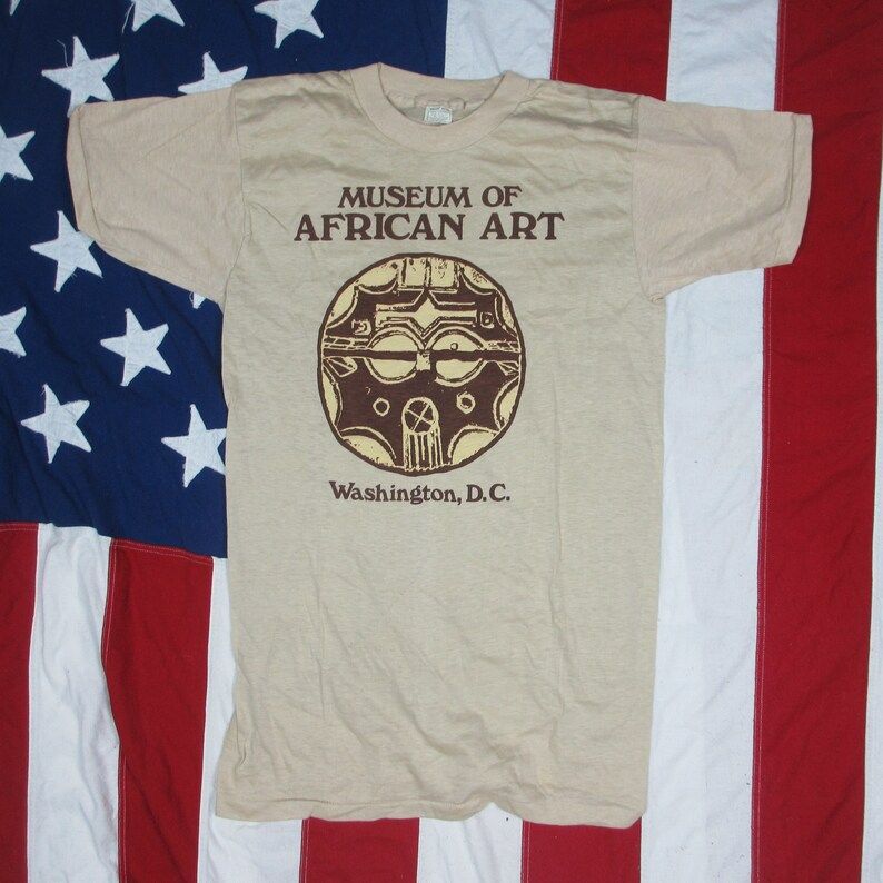 Vintage 1970S National Museum Of African Art Washington Dc T Shirt Xs Small Tan Beige Soft Thin Smithsonian Screen Stars
