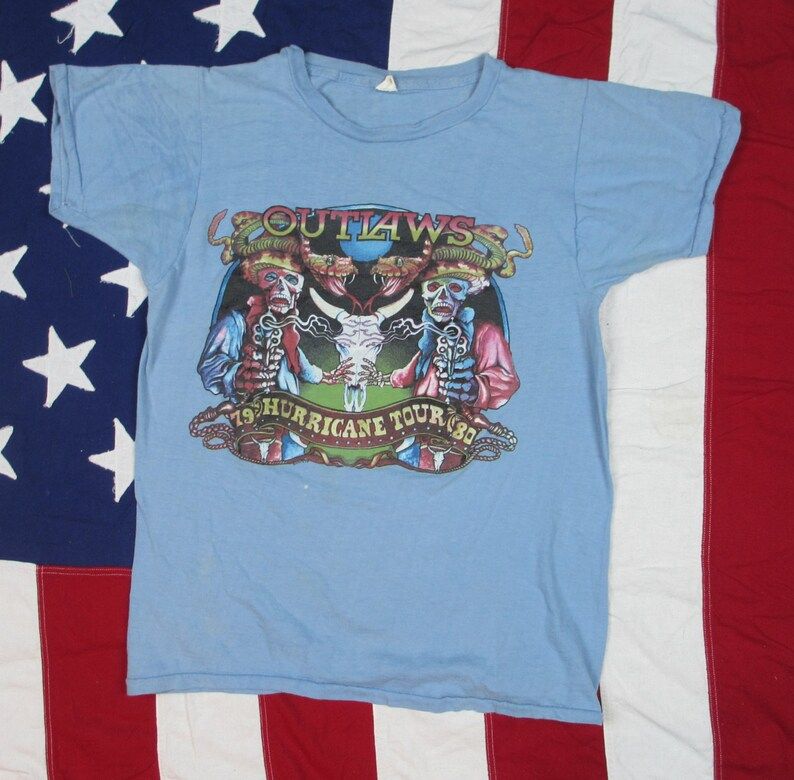 Vintage 1970S Outlaws Hurricane Tour Concert T Shirt Small Medium Southern Rock Bluegrass Molly Hatchet Cotton Soft Thin Made In Usa