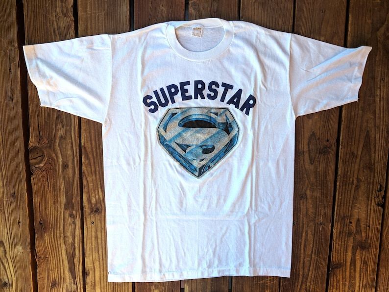Vintage 1978 Dc Comics Glitter Superman Logo Tee Felt Superstar