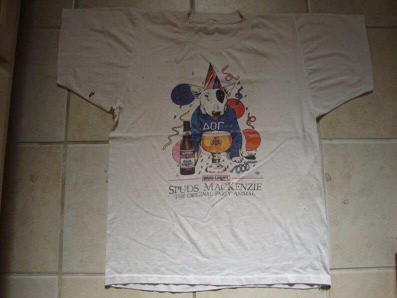 Vintage 1980S Bud Light Beer Spuds Mackenzie Party Animal Soft Thin Tee White T Shirt