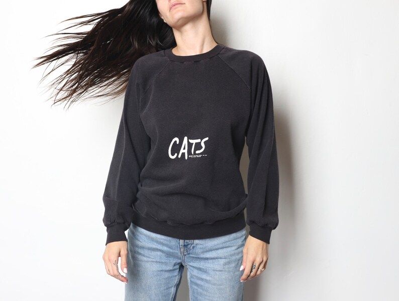 Vintage 1980S Cats The Musical Black Long Sleeve Sweatshirt Top