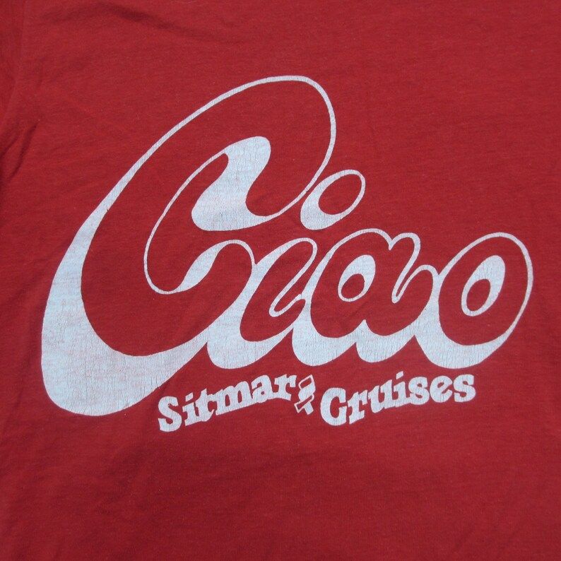 Vintage 1980S Ciao Sitmar Cruises Souvenir T Shirt Xs Small Soft Paper Thin Screen Stars Best Beige Tag Italy Italian Monaco Yacht Ship
