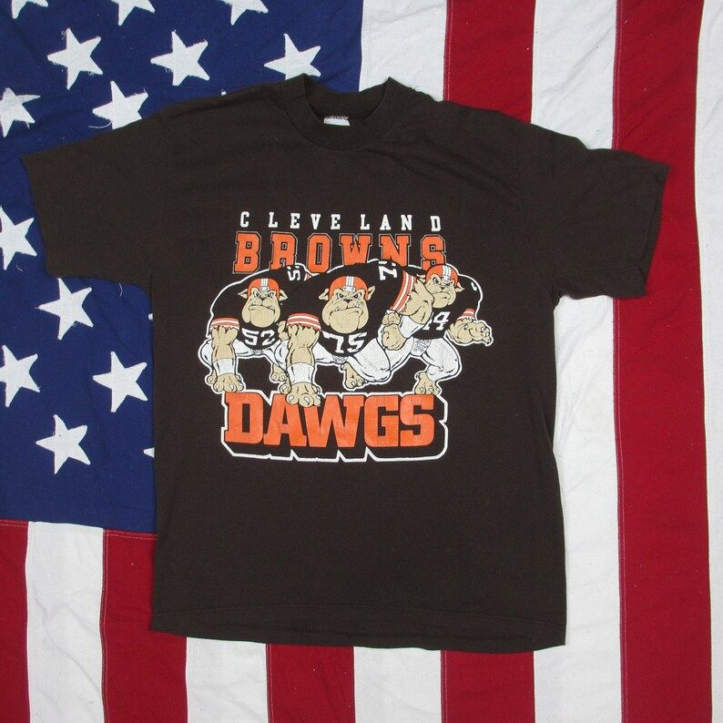 Vintage 1980S Cleveland Browns Dawgs Dawg Pound Graphic T Shirt Medium Large Logo 7 Ohio Nfl Football Orange Soft Thin Cotton Poly Afc
